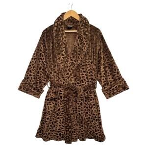 Soma Robe Womens Small Medium Brown Cheetah Leopard Print Plush Belted Cozy